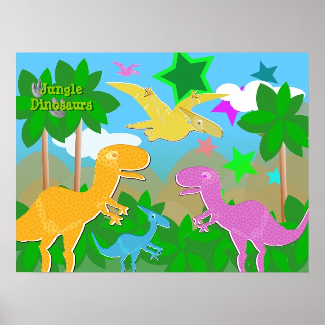 Poster de cor dos dinossauros da selva (Frente)