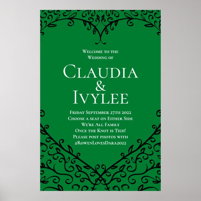 Poster de Coração Gótico Verde e Preto (Frente)