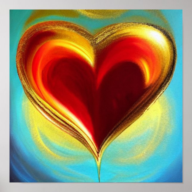 Poster de Coração Vermelho e Dourado (Frente)