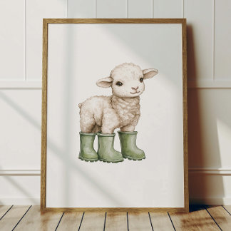 Poster de Cordeiro em Botas Verde Musgo Decoração