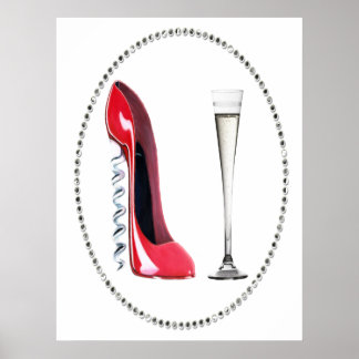 Poster de Corkscrew Red Stiletto e Champagne