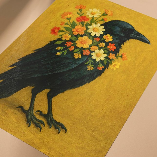 Poster De Coroa Para Descomutação De Móveis Ou Art (Autumn themed crow with flowers poster for wall art or furniture decoupage.)