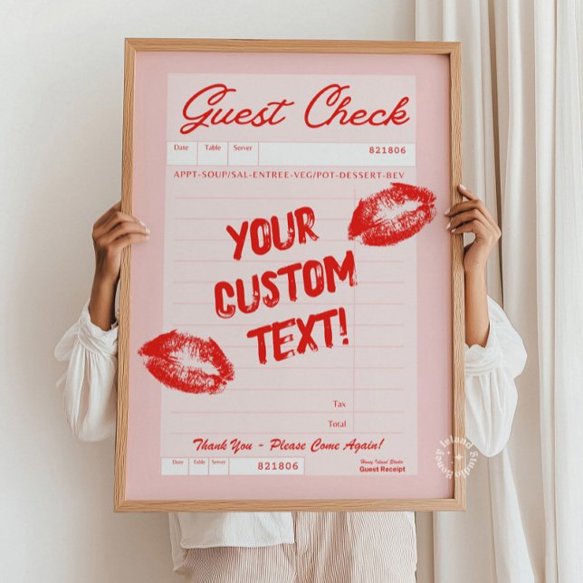 Poster de Cota Personalizada de Verificação de Con (Custom Guest Check Personalized Quote Red Poster)