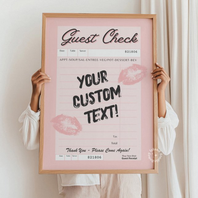 Poster de Cota Personalizada de Verificação de Con (Custom Guest Check Personalized Quote Pink Poster)