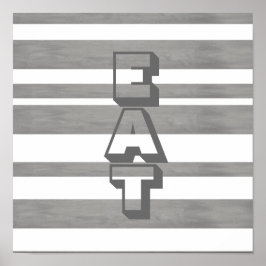 poster de cozinha com comida em cinza e branco