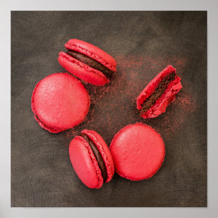 Poster de cozinha doce Macarons Macarons vermelh