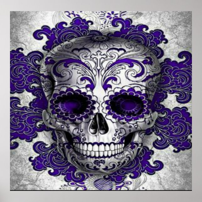 Poster De Crânio De Açúcar Em Roxo (Frente)