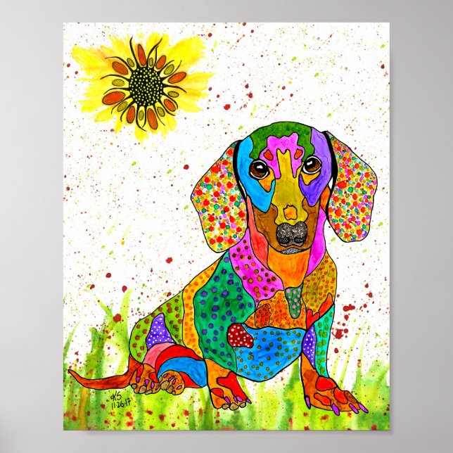 Poster de Dachshund, bonito e colorido - 8" x 10" (Frente)