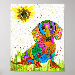 Poster de Dachshund giro e colorido - 8" x 10"