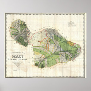 Póster De De Witt Alexander mapa 1885 de parede de Maui,