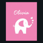 Poster de decoração de berçários de uma menina ele<br><div class="desc">Uma jovem elefante rosa, um berçário, decor poster design. Condecoração de animais bonitos e femininos para quarto de criança ou quarto de bebê. Cor-de-rosa e branca com monograma, citação ou nome personalizados. Doce ideia de presente para novo bebê, nova mãe, futura mãe. Faça um para a filha, neta, netos etc....</div>