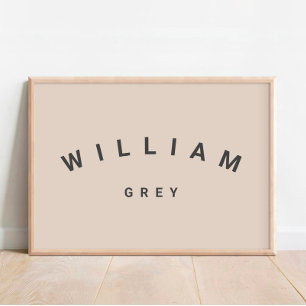 Poster de decoração de nome minimalista de bege/Ci
