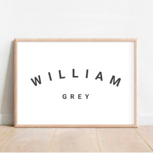 Poster de decoração mínima de nome branco/Cinza