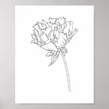 Poster de desenho de linha minimalista da flor de 