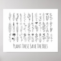 Poster De Desenho De Tinta De Flores E Plantas