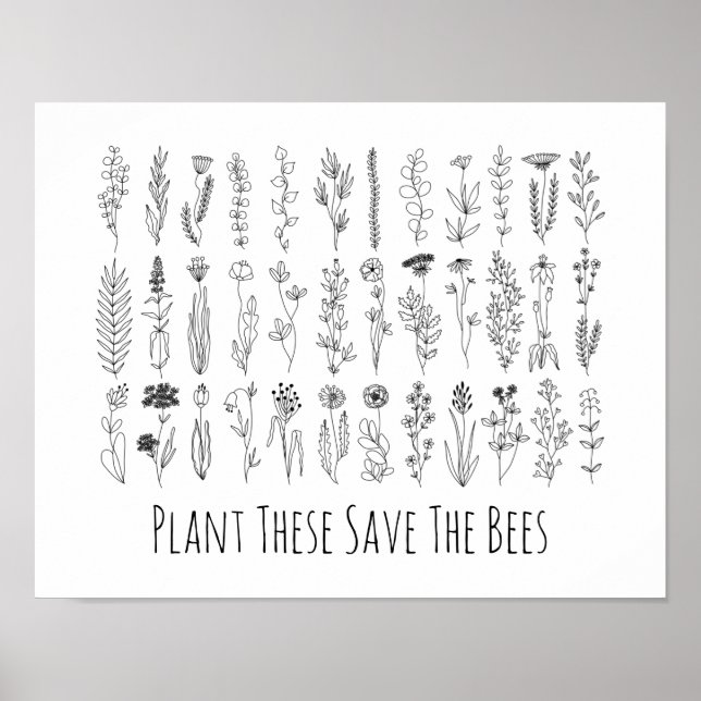 Poster De Desenho De Tinta De Flores E Plantas (Frente)