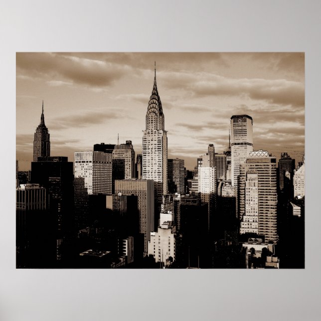 Poster de desenho de tinta Nova Iorque Sepia (Frente)