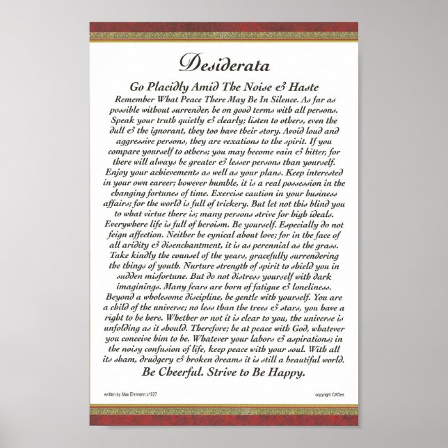 POSTER de DESIDERATA Max Ehrmann-Versão formal (Frente)