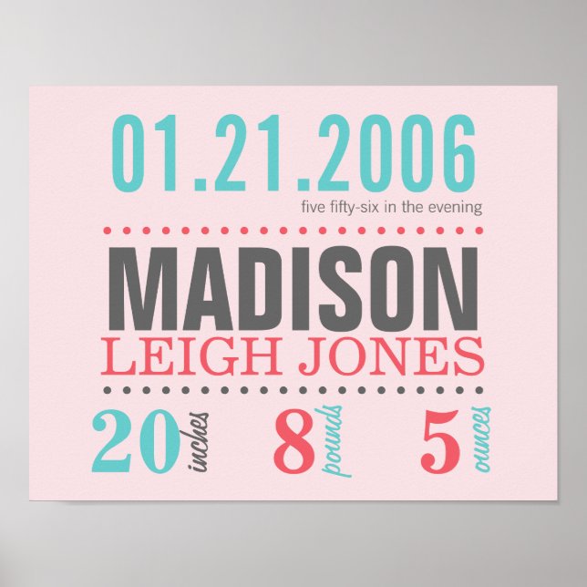 Poster de Detalhes da Data de Nascimento do Bebê - (Frente)