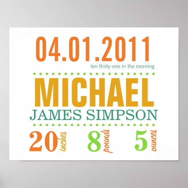 Poster de Detalhes da Data de Nascimento do Bebê - (Frente)