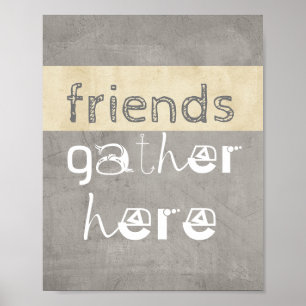 poster de diversão amigos reunidos aqui