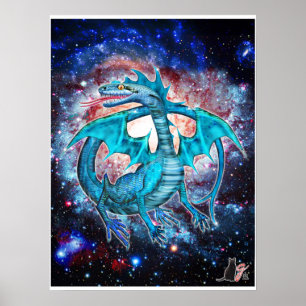 Poster de dragão cósmico em turquesa