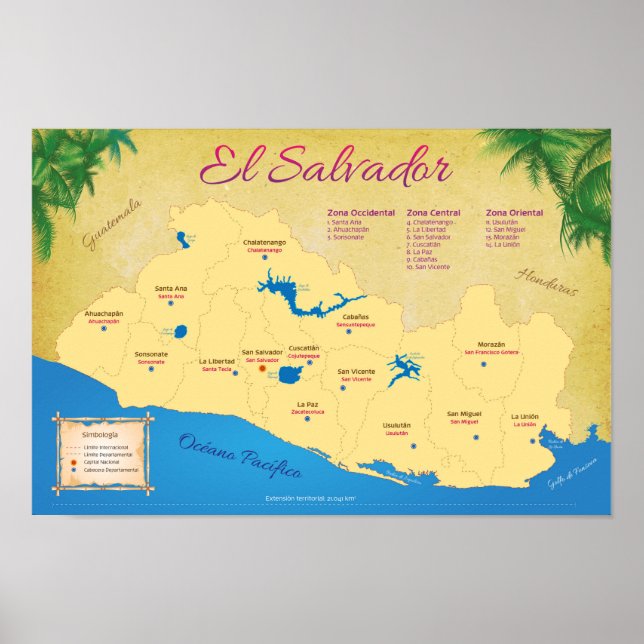 Poster de El Salvador, Departamentos (Frente)