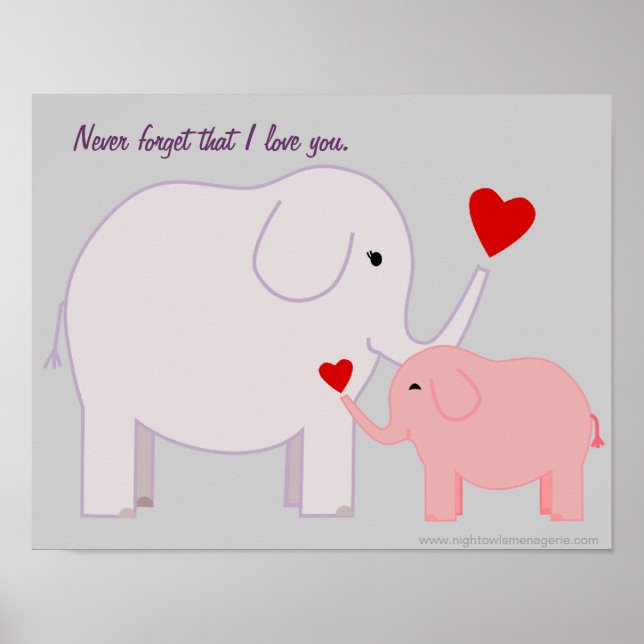 Poster de Elefante Mãe e Bebê em Rosa e Roxo (Frente)