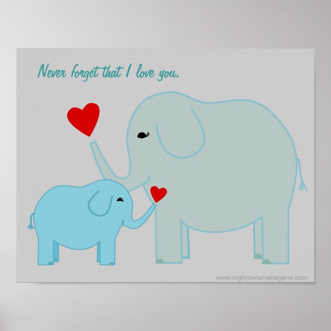 Poster de Elefante Mãe e Bebê em Tons Azuis (Frente)