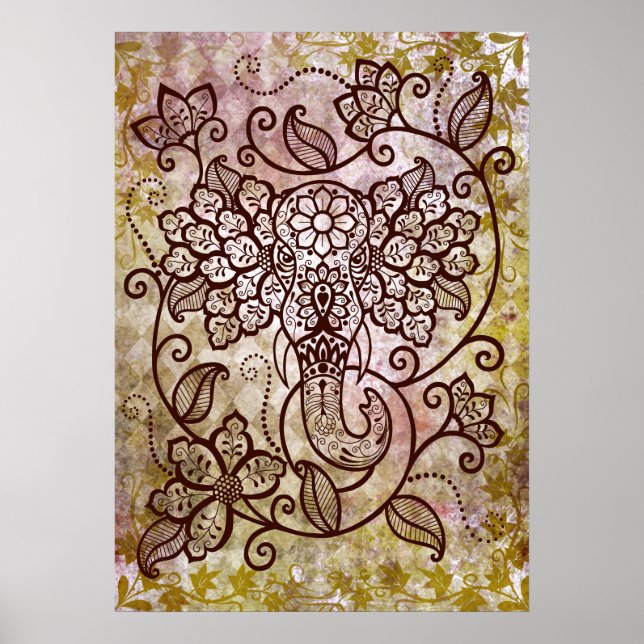 Poster de Elefante Mehndi (Frente)