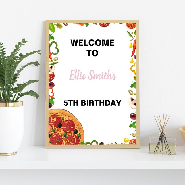 Poster de Entrada de Partido Editável (Pizza Birthday Welcome Signs)