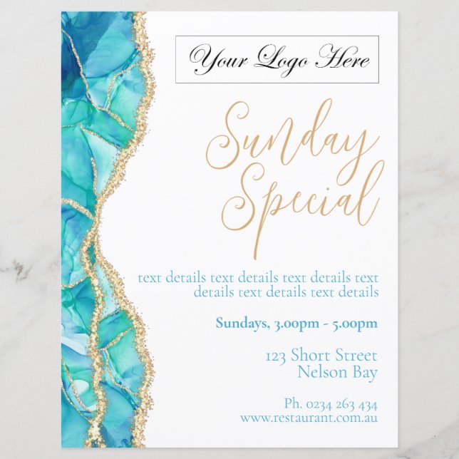 Poster de Especial do Restaurante Azul Elegante (Frente)