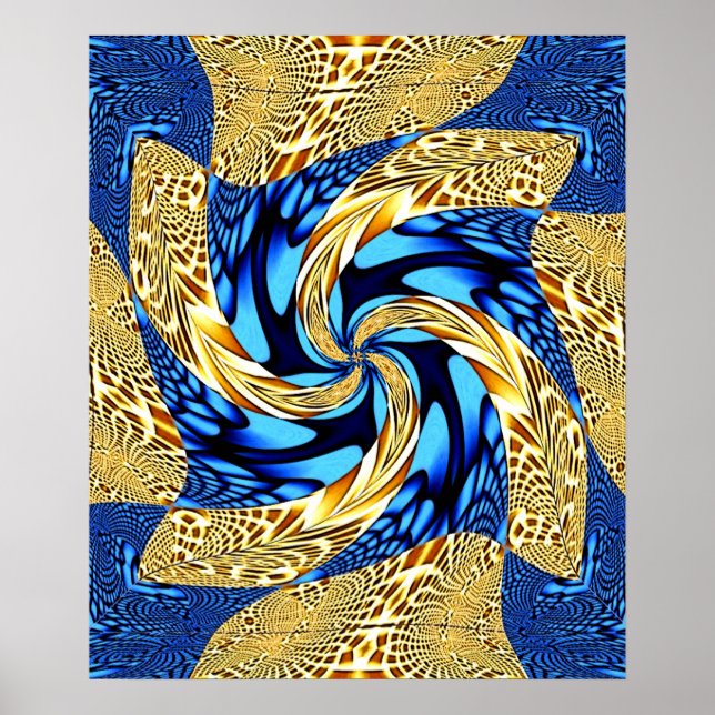 Poster de espiral azul e Dourada (Frente)
