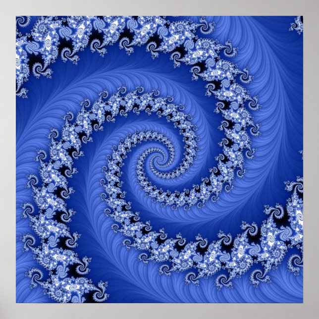 Poster de espiral azul-fractal duplo (Frente)