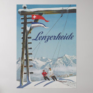Poster de Esquema de Suiça retrô de Lenzerheide