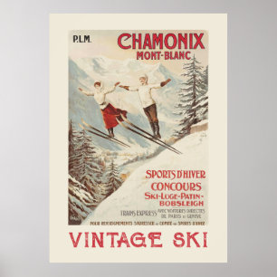 Poster de Esqui Francês Chamonix Mont Blanc Vintag