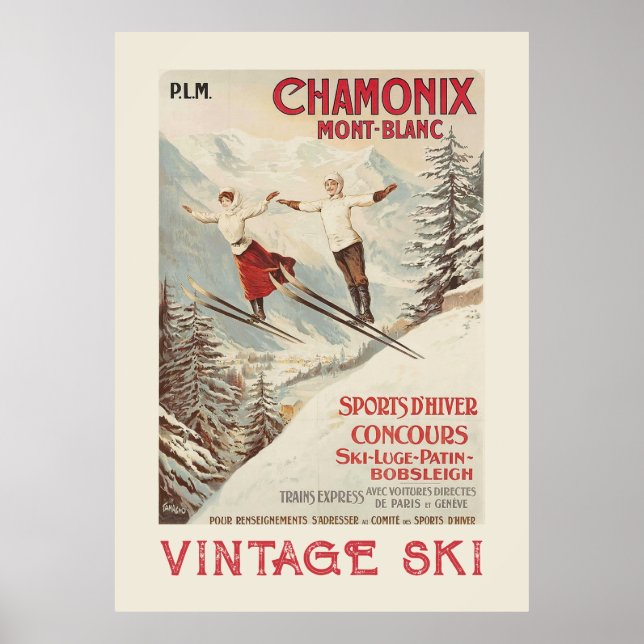 Poster de Esqui Francês Chamonix Mont Blanc Vintag (Frente)