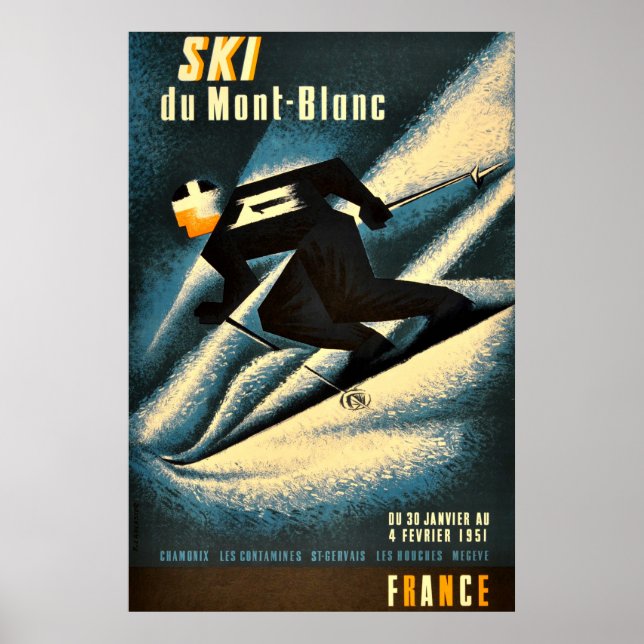 Poster de Esqui Francês Ski Mont Blanc 1951 (Frente)