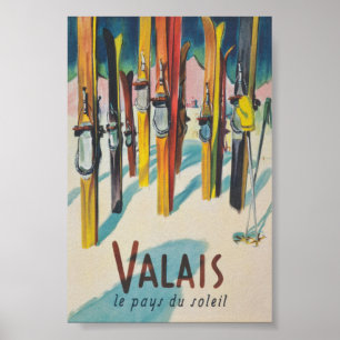 Poster de Esqui Vintage da Suiça Valais