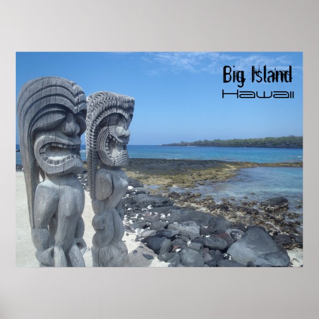 Poster de estátuas de Big Island Hawaii tiki (Frente)