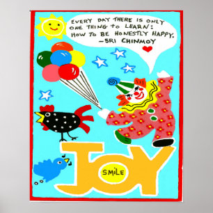 Poster de felicidade com palhaço e balões