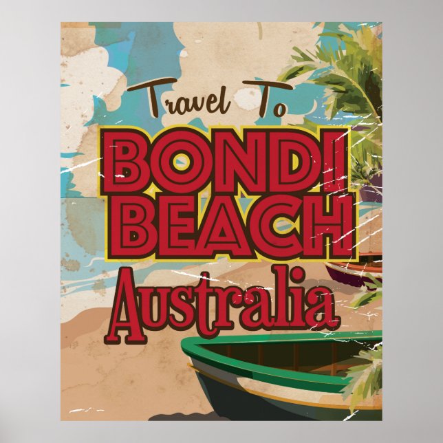 Poster de férias da Bondi Beach, Austrália Vintage (Frente)