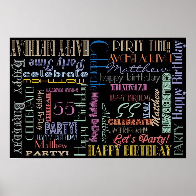 Poster de festa! Celebração de Aniversário! NOME E (Frente)