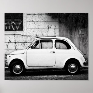 Poster de Fiat 500 do vintage, em Roma, Italia