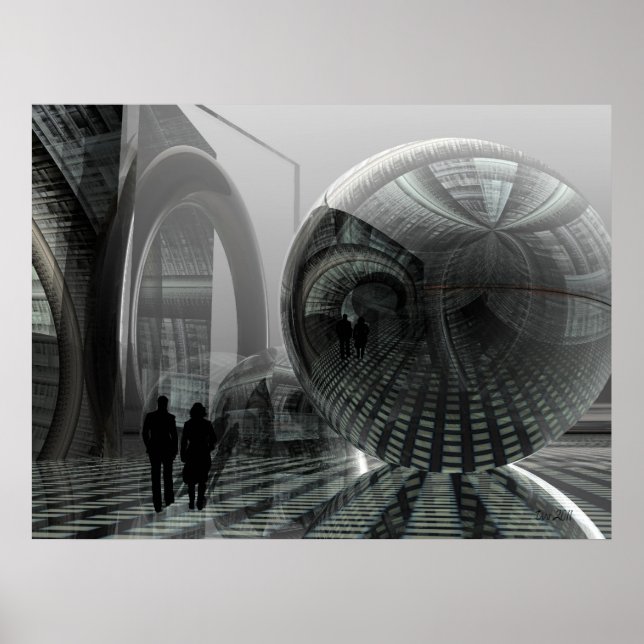 Poster de ficção científica artística "Andando em  (Frente)