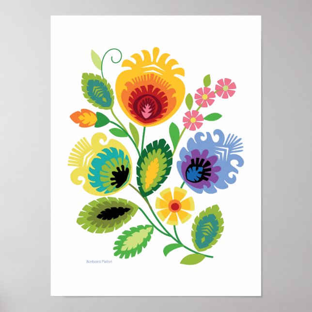 Poster de Flor Amarelo Polonês de Arte Folclórica (Frente)