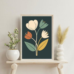 Poster de Flor Botânica Elegante Boho Abstrato