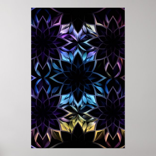 Poster de Flor Geométrico abstrato Iridescente (Frente)