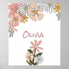 Poster De Flor Retroativo Para Sala Rapariga