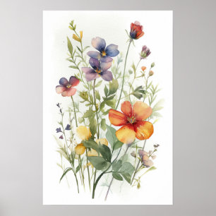Poster de flor silvestre de aquarela